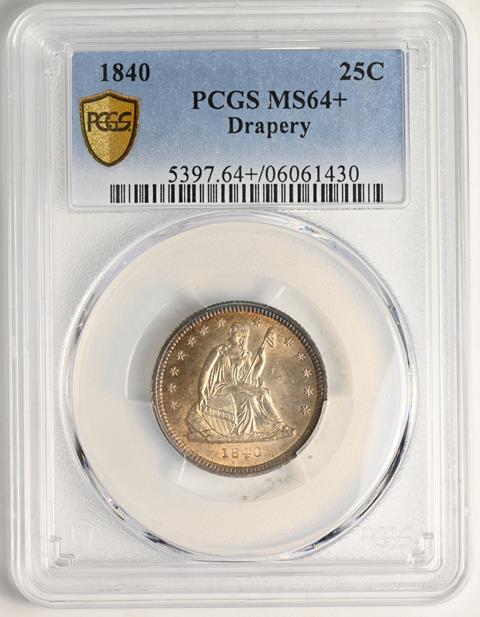 Picture of 1840 LIBERTY SEATED 25C, DRAPERY MS64+ 