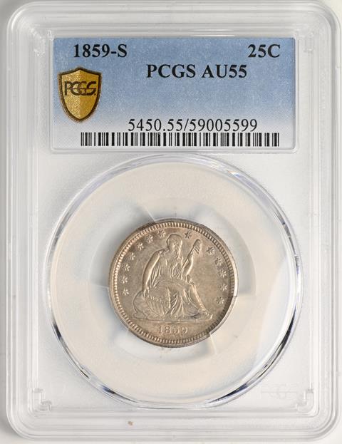 Picture of 1859-S LIBERTY SEATED 25C, NO MOTTO AU55 