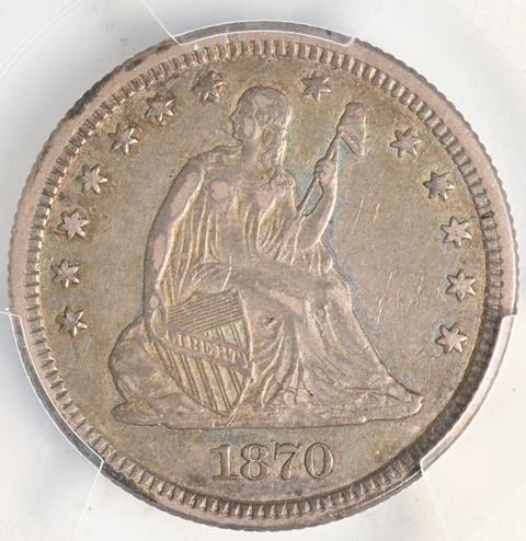1870-CC LIBERTY SEATED 25C