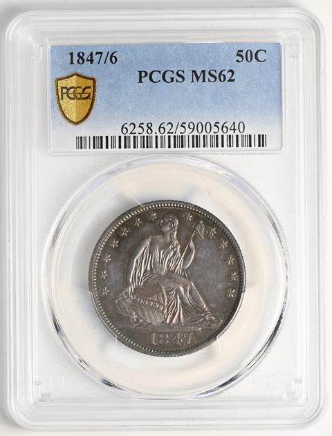 Picture of 1847/6 LIBERTY SEATED 50C, NO MOTTO MS62 