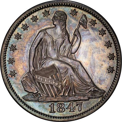 Picture of 1847/6 LIBERTY SEATED 50C, NO MOTTO MS62  Picture of 1847/6 LIBERTY SEATED 50C, NO MOTTO MS62