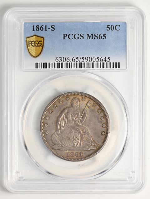 Picture of 1861-S LIBERTY SEATED 50C, NO MOTTO MS65 