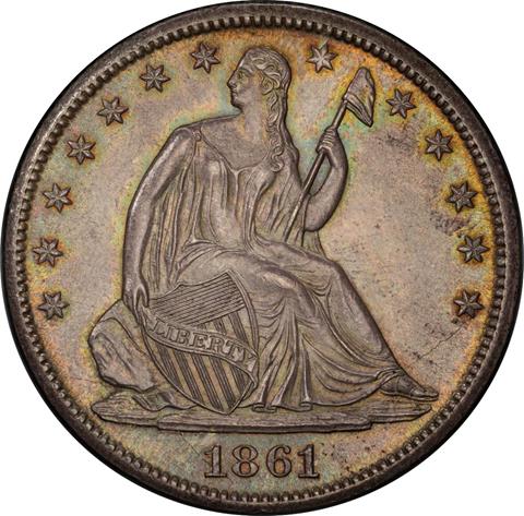 Picture of 1861-S LIBERTY SEATED 50C, NO MOTTO MS65  Picture of 1861-S LIBERTY SEATED 50C, NO MOTTO MS65