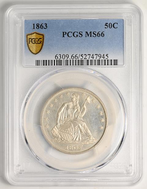 Picture of 1863 LIBERTY SEATED 50C, NO MOTTO MS66 