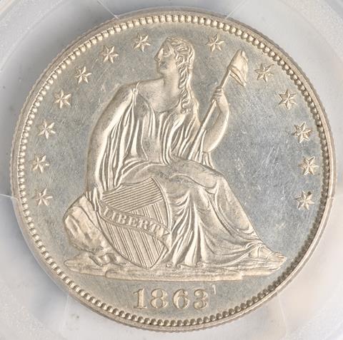 Picture of 1863 LIBERTY SEATED 50C, NO MOTTO MS66 