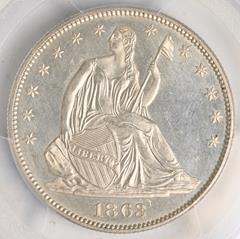 Picture of 1863 LIBERTY SEATED 50C, NO MOTTO MS66 