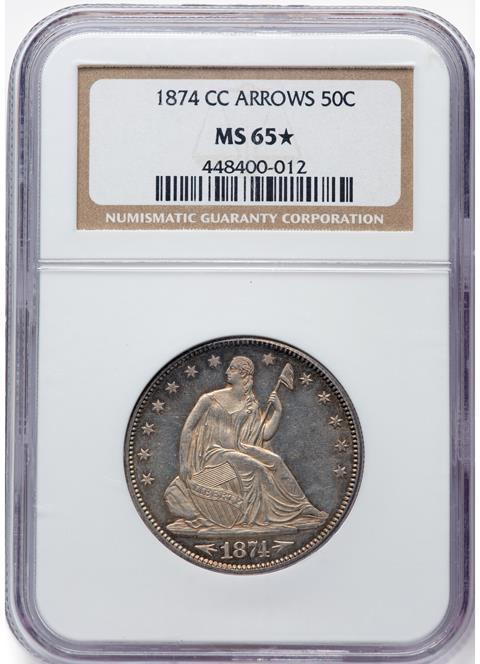 Picture of 1874-CC LIBERTY SEATED 50C, ARROWS MS65 
