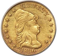 Picture of 1806/4 DRAPED BUST $2.5, 8X5 STARS MS61 