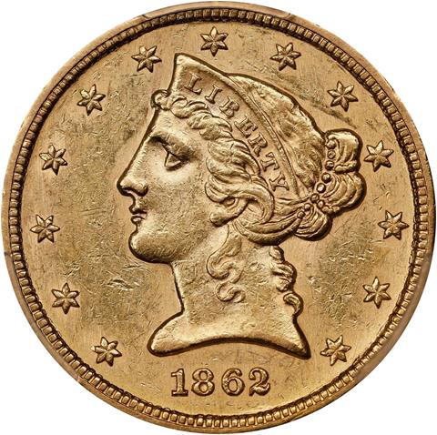 1862-S LIBERTY $5