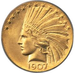 Picture of 1907 INDIAN $10, WIRE EDGE MS64 
