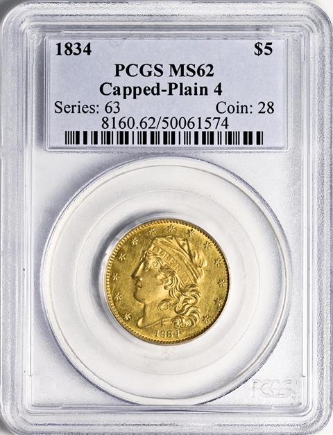 Picture of 1834 CAPPED BUST $5, CAPPED-PLAIN 4 MS62 
