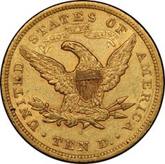 Picture of 1866-S LIBERTY $10, NO MOTTO AU55+ 