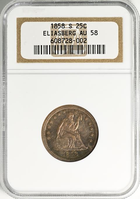 Picture of 1858-S LIBERTY SEATED 25C, NO MOTTO AU58 