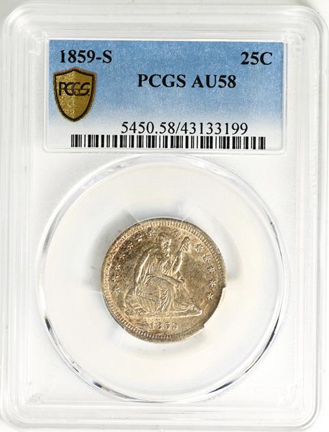 Picture of 1859-S LIBERTY SEATED 25C, NO MOTTO AU58 