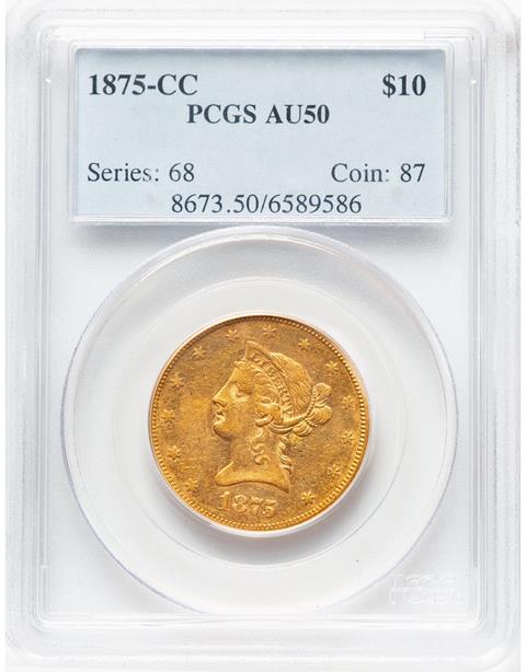 Picture of 1875-CC LIBERTY HEAD $10 AU50 