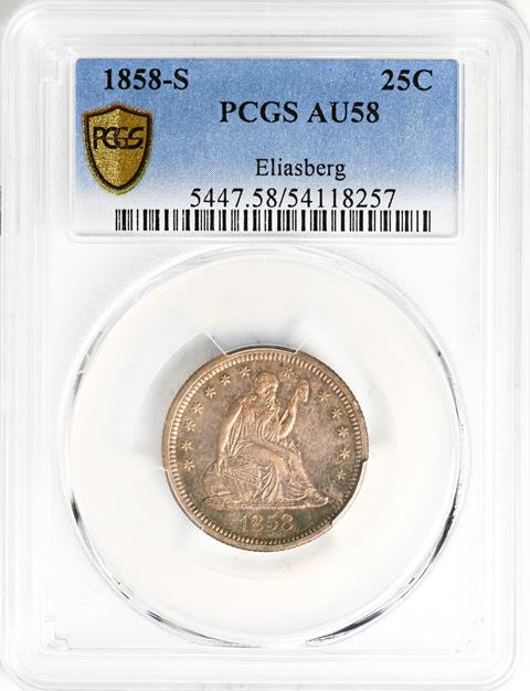 Picture of 1858-S LIBERTY SEATED 25C, NO MOTTO AU58 