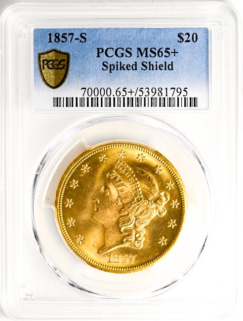 Picture of 1857-S LIBERTY HEAD $20 MS65+ 