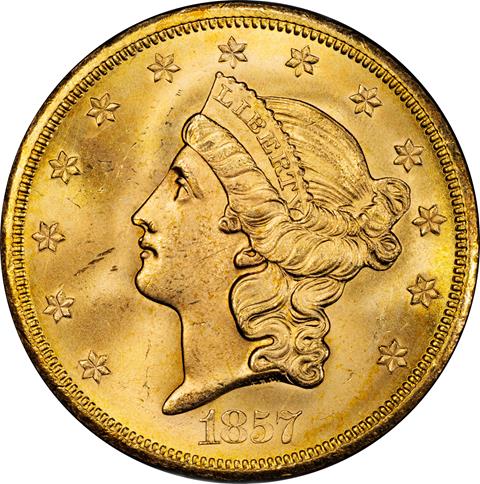 1857-S LIBERTY HEAD $20