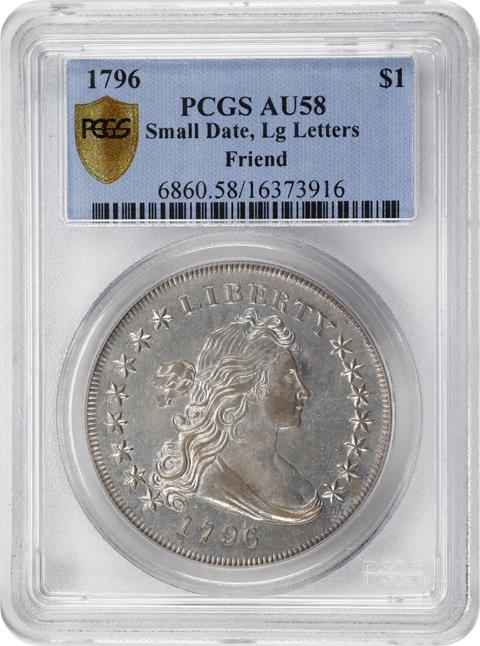 Picture of 1796 DRAPED BUST $1, SMALL DATE, LG LET AU58 
