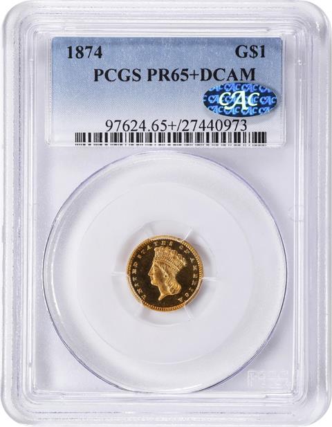 Picture of 1874 GOLD G$1, TYPE 3 PR65+ Deep Cameo