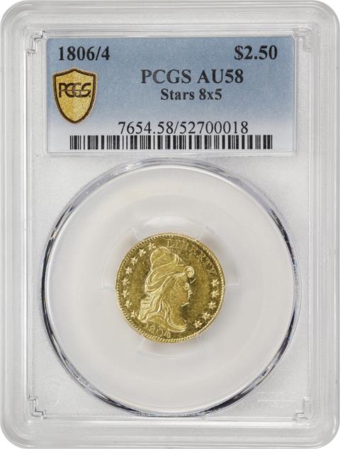 Picture of 1806 DRAPED BUST $2.5, 8X5 STARS AU58 
