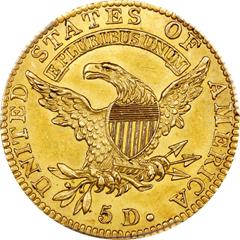 Picture of 1820 CAPPED BUST $5, CURL 2-LARGE LETTERS MS63 