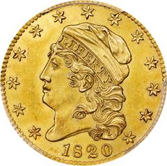 Picture of 1820 CAPPED BUST $5, CURL 2-LARGE LETTERS MS63 