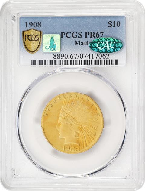 Picture of 1908 INDIAN $10, MOTTO PR67 