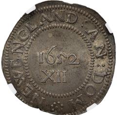 Picture of 1652 PINE TREE SHILLING, PELLETS AT TRUNK MS65+ 