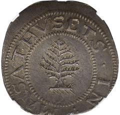 Picture of 1652 PINE TREE SHILLING, PELLETS AT TRUNK MS65+ 