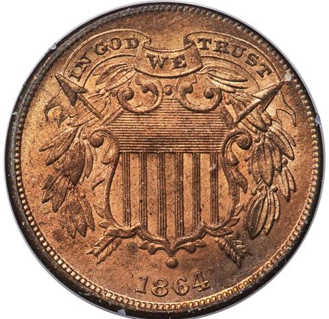 Picture of 1864 2C, SMALL MOTTO MS65 Red Picture of 1864 2C, SMALL MOTTO MS65 Red