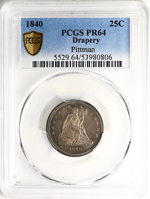 Picture of 1840 LIBERTY SEATED 25C, DRAPERY PR64 