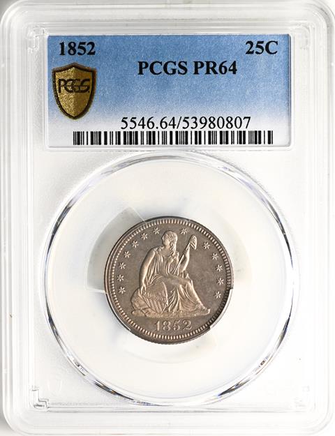 Picture of 1852 LIBERTY SEATED 25C, NO MOTTO PR64 