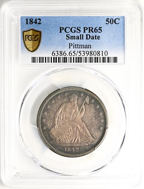 Picture of 1842 LIBERTY SEATED 50C, SMALL DATE, REV 1842 PR65 