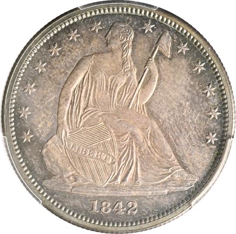 Picture of 1842 LIBERTY SEATED 50C, SMALL DATE, REV 1842 PR65  Picture of 1842 LIBERTY SEATED 50C, SMALL DATE, REV 1842 PR65