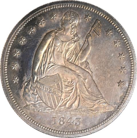 Picture of 1843 LIBERTY SEATED S$1, NO MOTTO PR64  Picture of 1843 LIBERTY SEATED S$1, NO MOTTO PR64