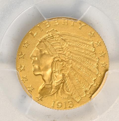 Picture of 1913 INDIAN $2.5 PR66+  Picture of 1913 INDIAN $2.5 PR66+