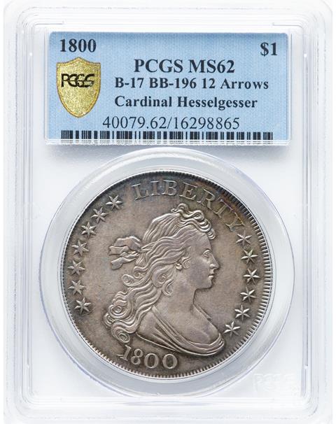 Picture of 1800 DRAPED BUST $1, 12 ARROWS MS62 