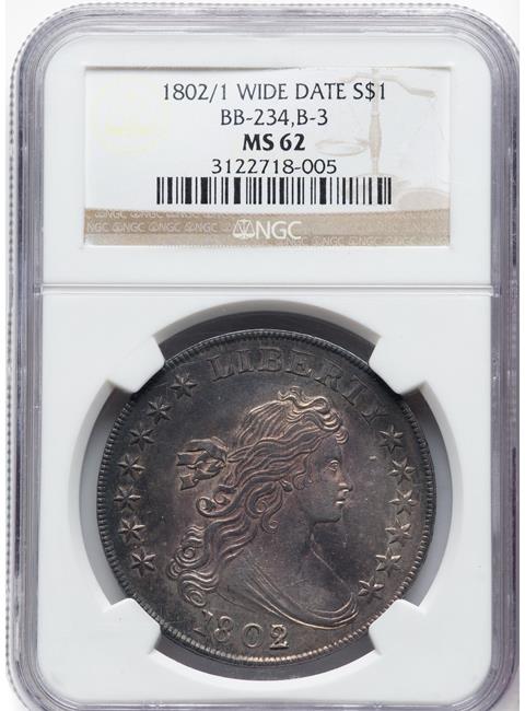 Picture of 1802/1 DRAPED BUST $1, OVERDATE MS62 