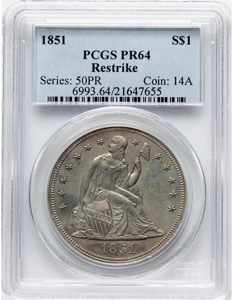 Picture of 1851 LIBERTY SEATED S$1, RESTRIKE PR64 