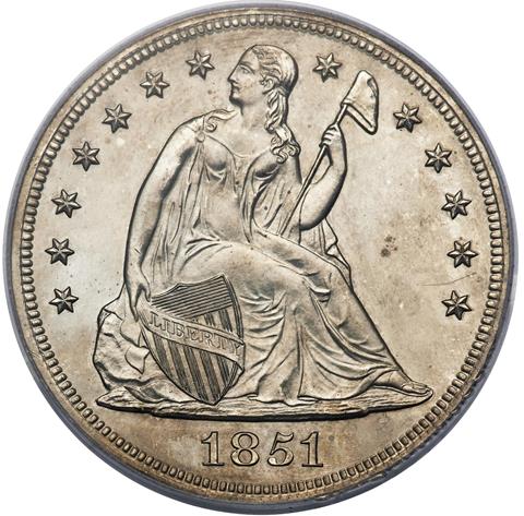 Picture of 1851 LIBERTY SEATED S$1, RESTRIKE PR64 
