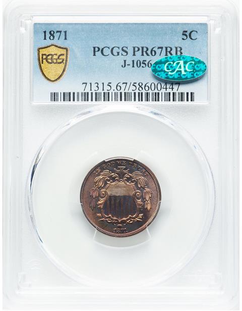 Picture of 1871 5C J-1056 PR67 Red Brown
