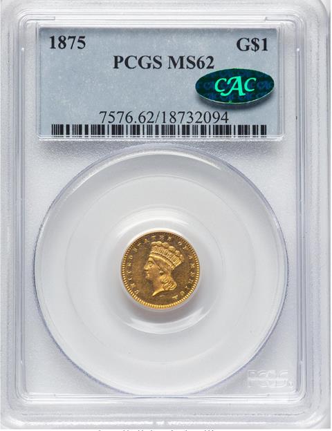Picture of 1875 GOLD G$1, TYPE 3 MS62 