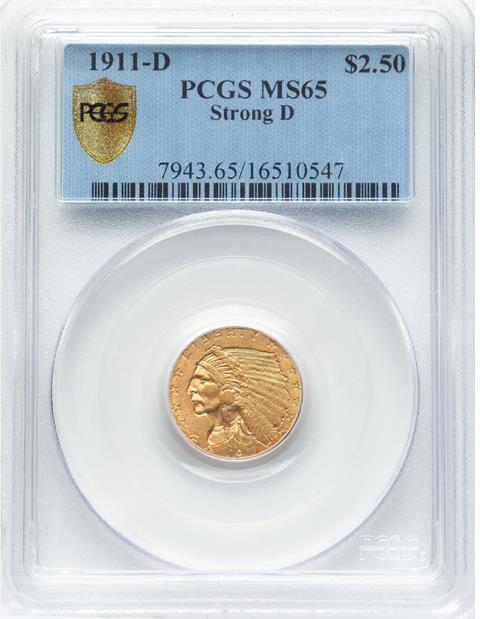 Picture of 1911-D INDIAN $2.5, STRONG D MS65 