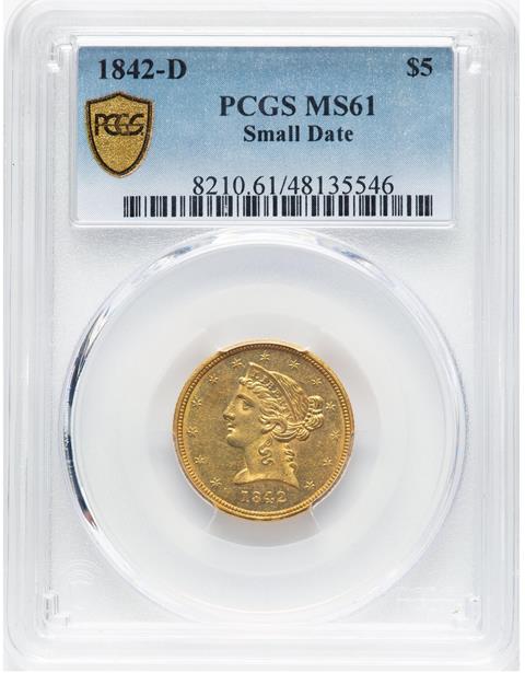 Picture of 1842-D LIBERTY $5, SMALL DATE MS61 