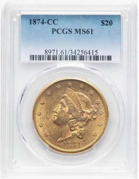 Picture of 1874-CC LIBERTY HEAD $20 MS61 