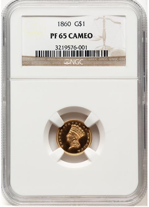 Picture of 1860 GOLD G$1, TYPE 3 PR65 Cameo