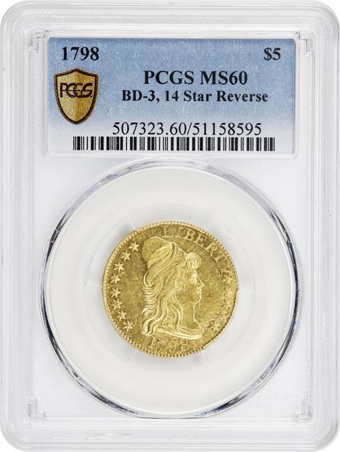 Picture of 1798 DRAPED BUST $5, LARGE 8, 14 ST REV MS60 