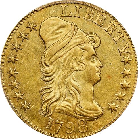 Picture of 1798 DRAPED BUST $5, LARGE 8, 14 ST REV MS60  Picture of 1798 DRAPED BUST $5, LARGE 8, 14 ST REV MS60