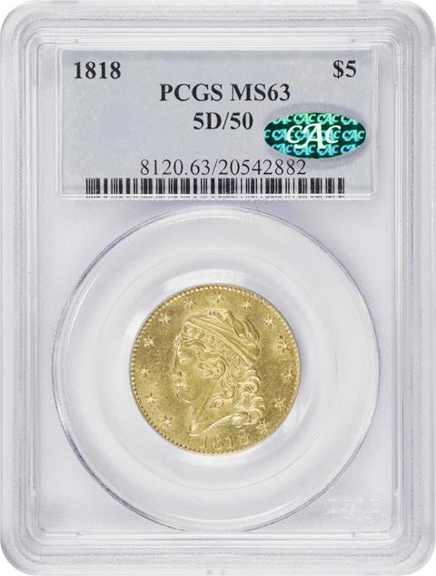 Picture of 1818 CAPPED BUST $5, 5D/50 MS63 
